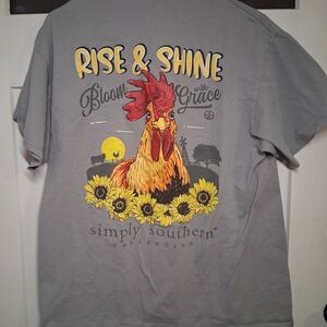 Simply Southern Gray T-Shirt with Rooster and Sunflowers